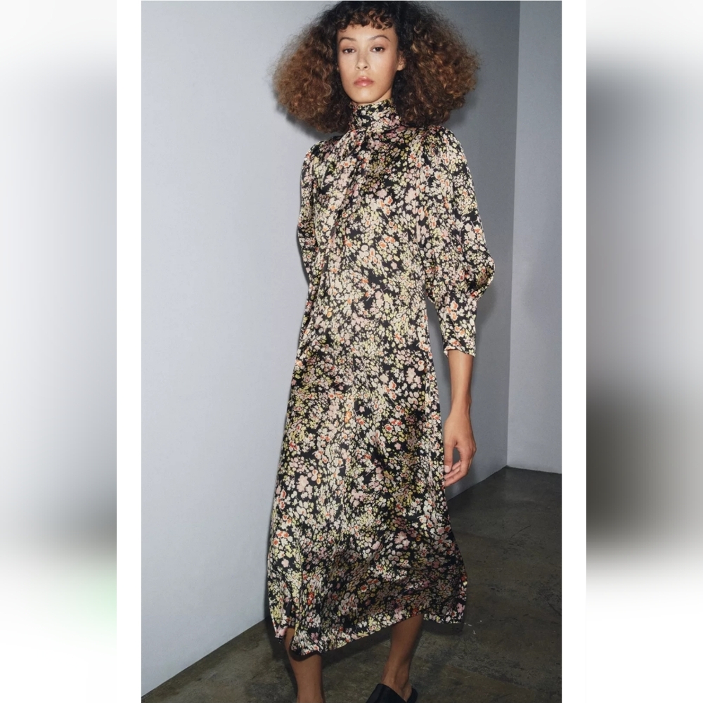 Zara Black Floral Midi Dress